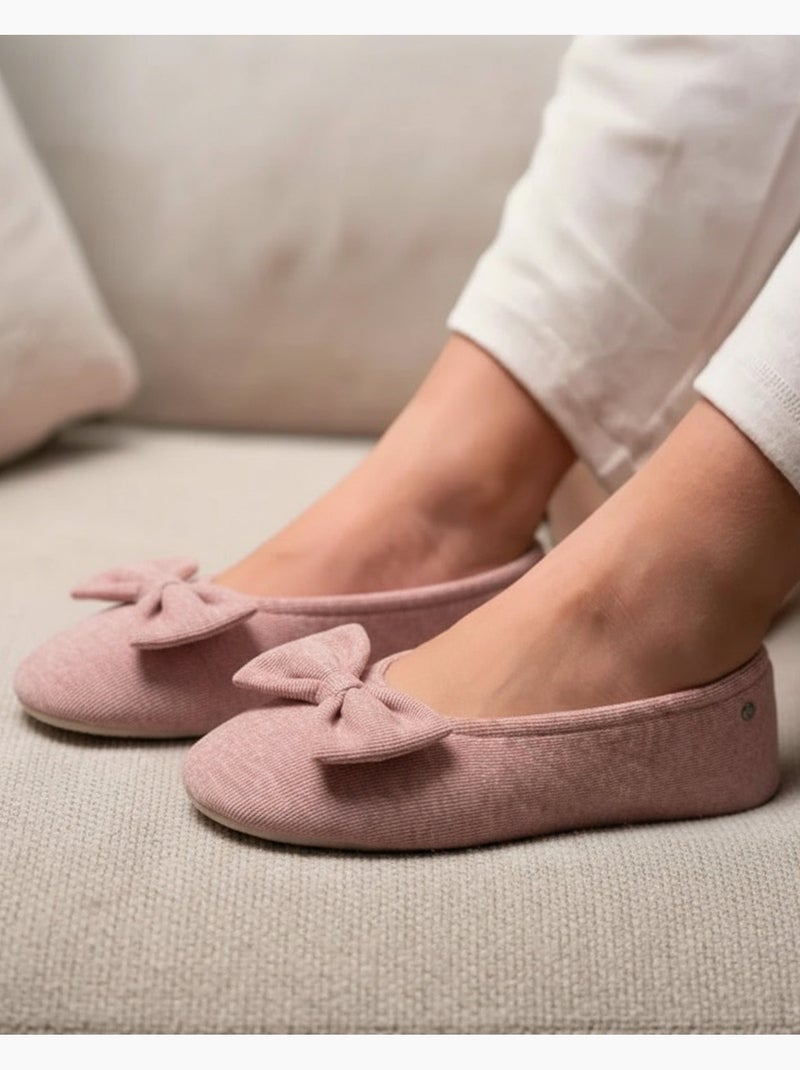 Chaussons ballerines ultra confortables, semelle en cuir, femme isotoner Rose poudré - Kiabi