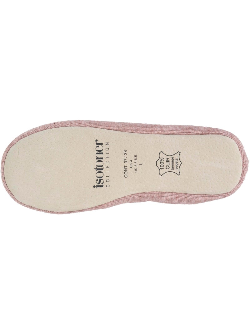 Chaussons ballerines ultra confortables, semelle en cuir, femme isotoner Rose poudré - Kiabi