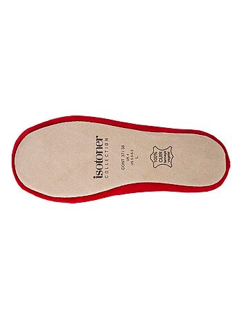 Chaussons ballerines ultra confortables, semelle cuir tannage végétal, grand nœud, femme Isotoner
