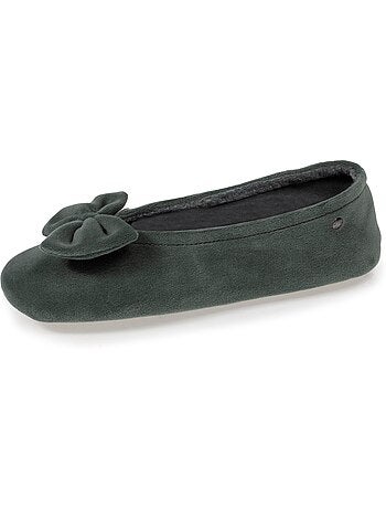 Chaussons ballerines ultra confortables, semelle cuir tannage végétal, grand nœud, femme isotoner