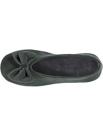 Chaussons ballerines ultra confortables, semelle cuir tannage végétal, grand nœud, femme isotoner
