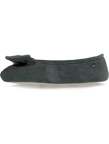 Chaussons ballerines ultra confortables, semelle cuir tannage végétal, grand nœud, femme isotoner