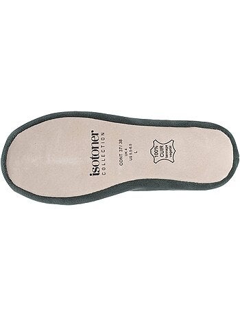 Chaussons ballerines ultra confortables, semelle cuir tannage végétal, grand nœud, femme isotoner