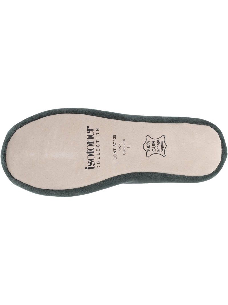 Chaussons ballerines ultra confortables, semelle en cuir, femme isotoner Vert clair - Kiabi