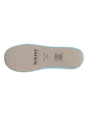 Chaussons ballerines ultra confortables, semelle cuir tannage végétal, grand nœud, femme Isotoner