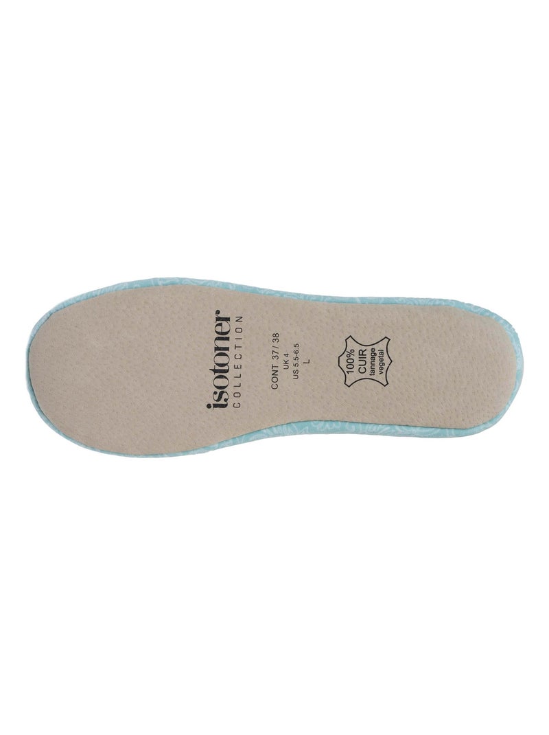 Chaussons ballerines ultra confortables, semelle en cuir, femme Isotoner Vert d'eau - Kiabi