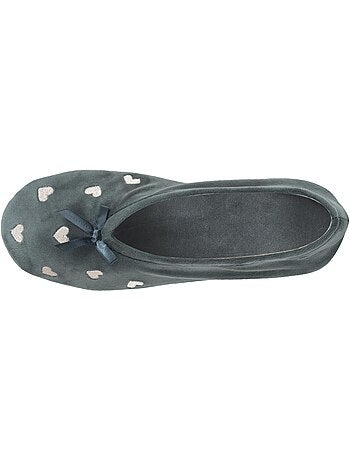 Chaussons ballerines ultra confortables, semelle cuir tannage végétal, grand nœud, femme isotoner