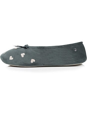 Chaussons ballerines ultra confortables, semelle cuir tannage végétal, grand nœud, femme isotoner