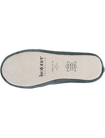 Chaussons ballerines ultra confortables, semelle cuir tannage végétal, grand nœud, femme isotoner