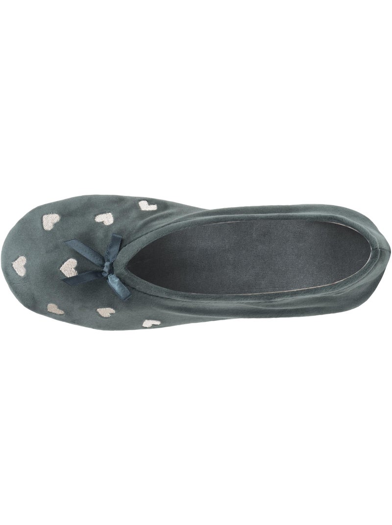 Chaussons ballerines ultra confortables, semelle en cuir, femme isotoner Vert sauge/Blanc cassé/Sable - Kiabi