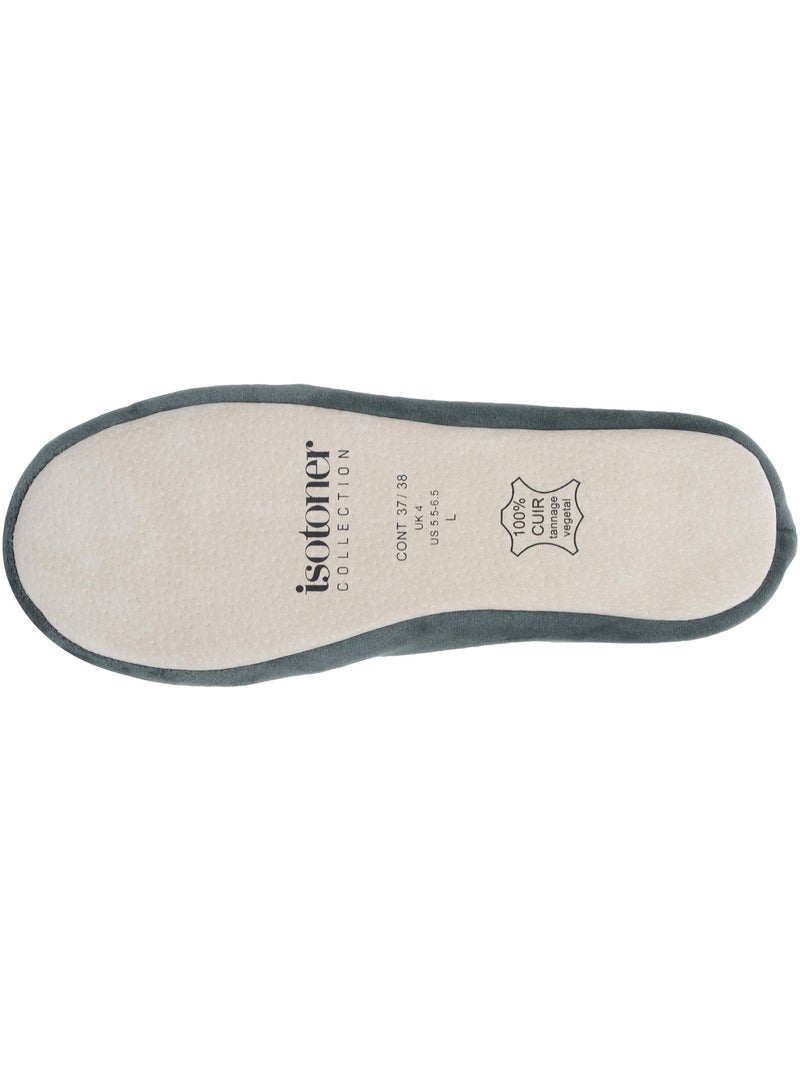 Chaussons ballerines ultra confortables, semelle en cuir, femme isotoner Vert sauge/Blanc cassé/Sable - Kiabi