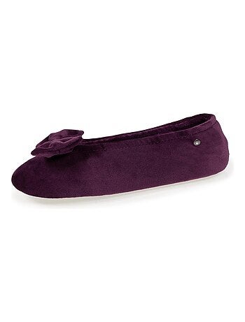 Chaussons ballerines ultra confortables, semelle cuir tannage végétal, grand nœud, femme Isotoner