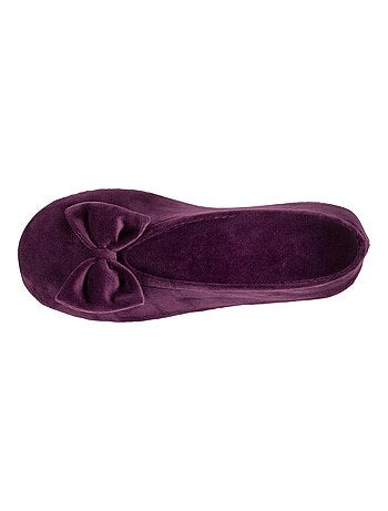 Chaussons ballerines ultra confortables, semelle cuir tannage végétal, grand nœud, femme Isotoner