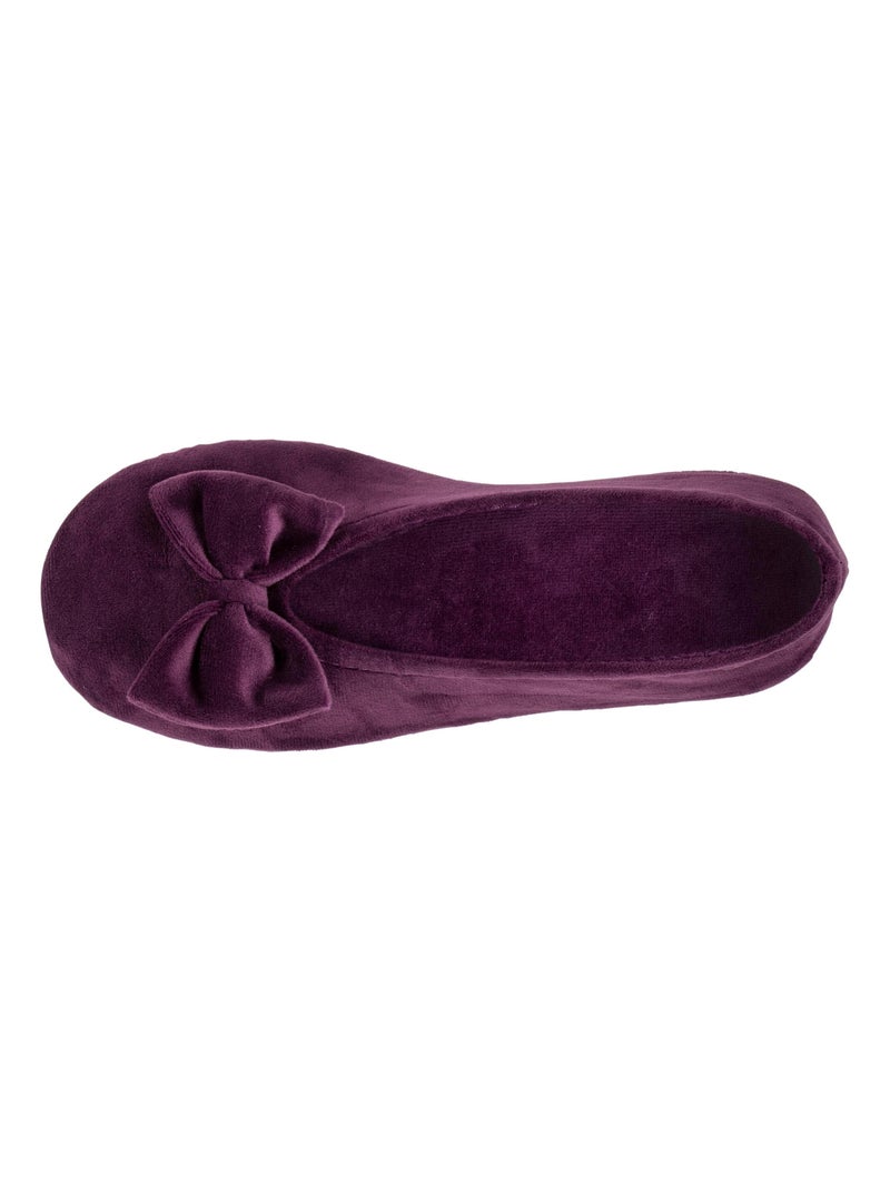 Chaussons ballerines ultra confortables, semelle en cuir, femme Isotoner Violet aubergine - Kiabi