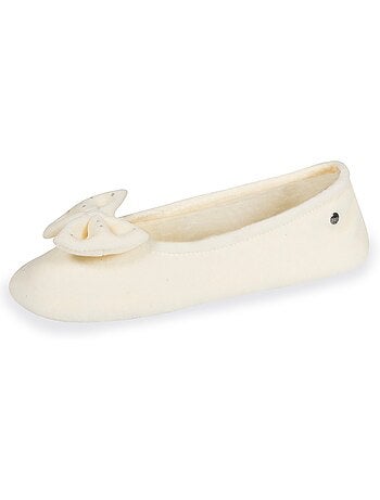 Chaussons ballerines ultra confortables, semelle cuir tannage végétal, grand nœud, femme isotoner