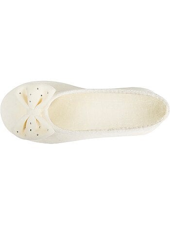 Chaussons ballerines ultra confortables, semelle cuir tannage végétal, grand nœud, femme isotoner