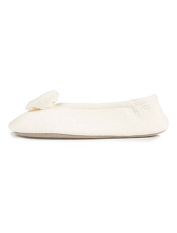 Chaussons ballerines ultra confortables, semelle cuir tannage végétal, grand nœud, femme isotoner