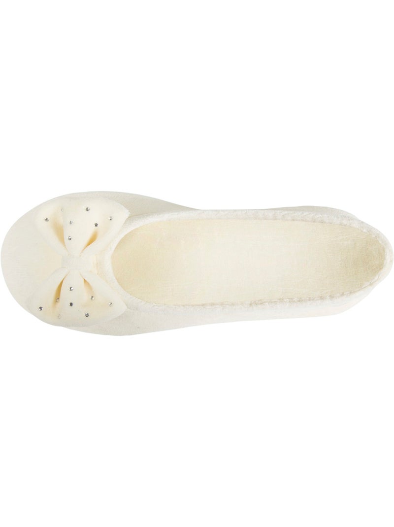Chaussons ballerines ultra confortables, semelle en cuir, femme Ivoire - Kiabi