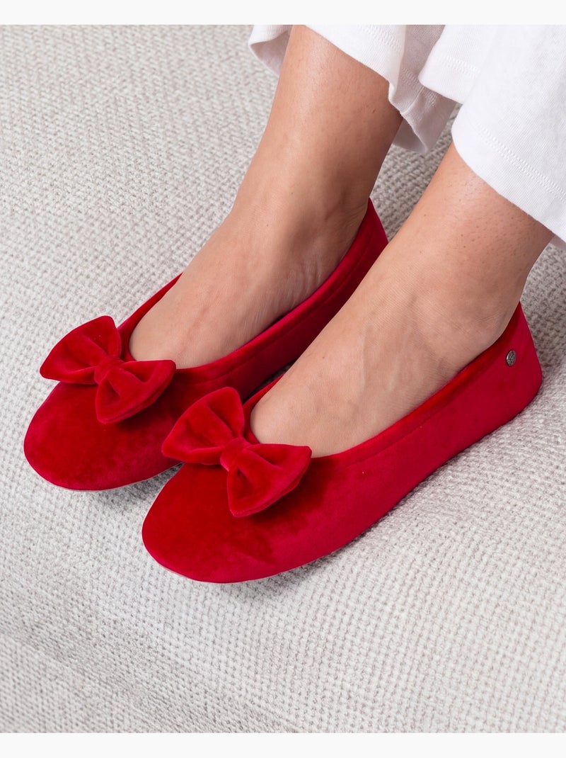 Chaussons ballerines ultra confortables, semelle en cuir, femme Rouge tomate - Kiabi