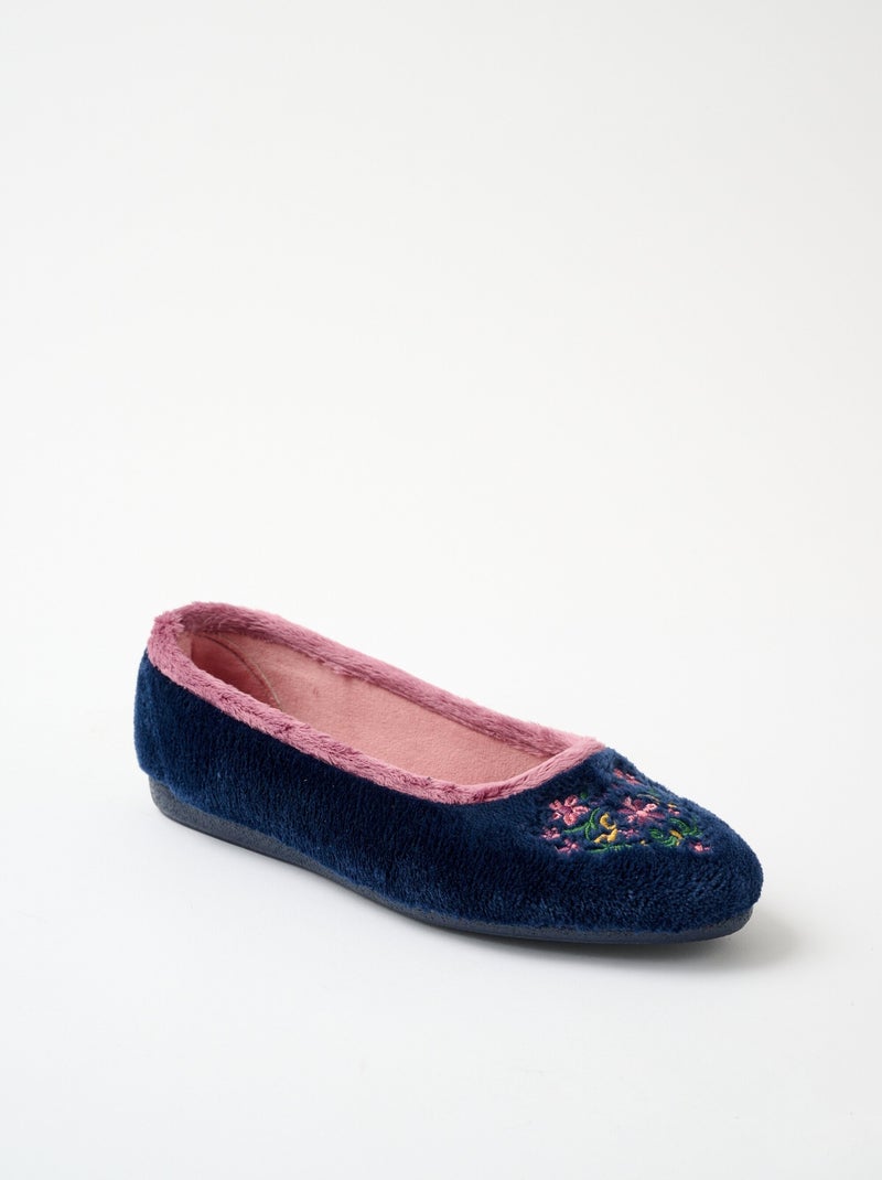 Chaussons ballerines velours largeur confort Bleu marine - Kiabi
