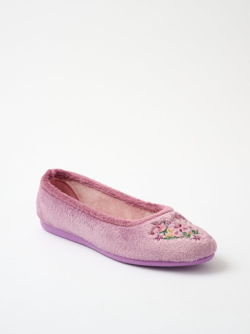 Chaussons ballerines velours largeur confort Rose - Kiabi