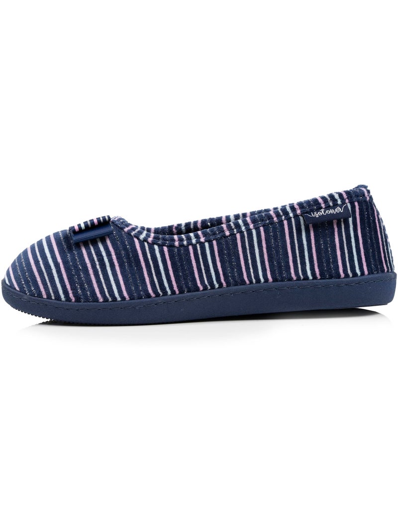 Chaussons ballerines velours semelle ergonomique femme Isotoner Bleu Rose - Kiabi