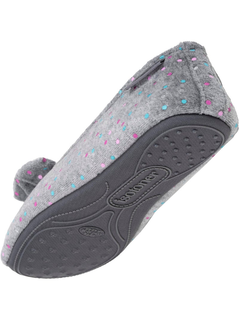 Chaussons ballerines velours semelle ultra souple mousse à femme Isotoner Gris - Kiabi