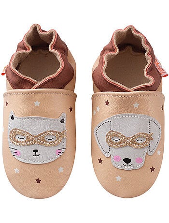Chaussons b?b? cuir souple C?me et claire au bal masqu?