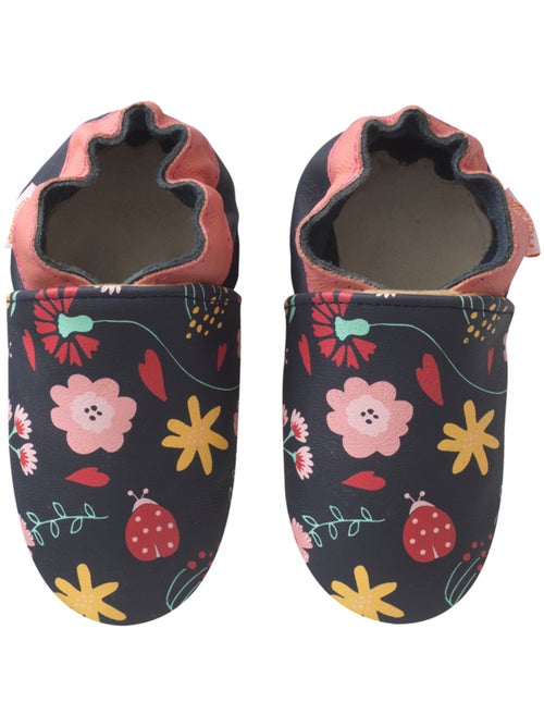 Chaussons b?b? cuir souple Fanny les fleurs - Kiabi