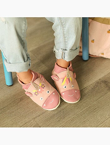 Chaussons b?b? cuir souple Lise la licorne