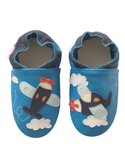 Chaussons b?b? cuir souple L?on l'avion - Kiabi