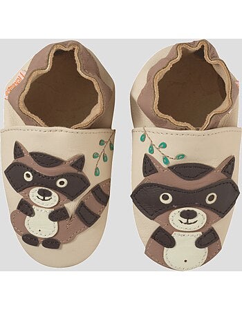 Chaussons b?b? cuir souple Oliver le raton laveur