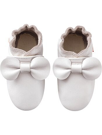 Chaussons b?b? cuir souple uni n?uds