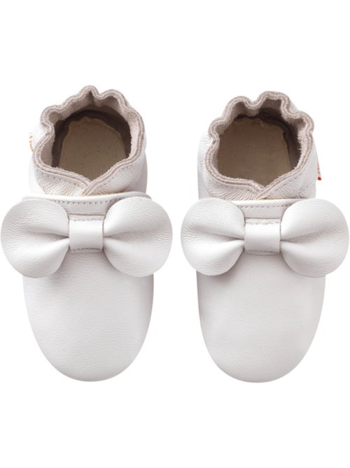 Chaussons b?b? cuir souple uni n?uds - Kiabi