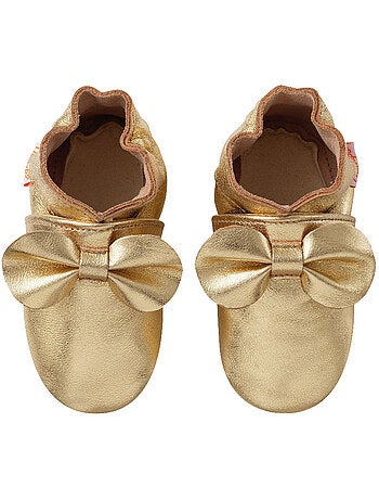 Chaussons b?b? cuir souple uni n?uds