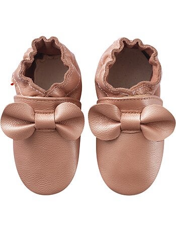 Chaussons b?b? cuir souple uni n?uds