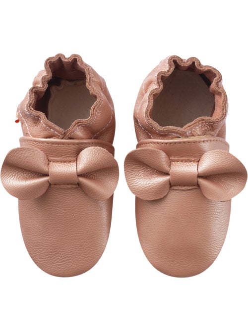 Chaussons b?b? cuir souple uni n?uds - Kiabi