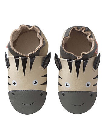 Chaussons b?b? cuir souple Zack le z?bre