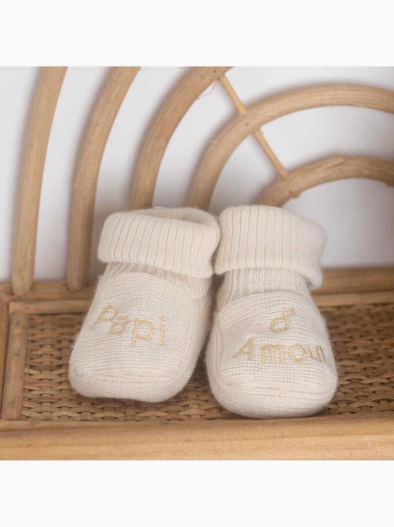 Chaussons bébé avec broderie papi d'amour Beige - Kiabi