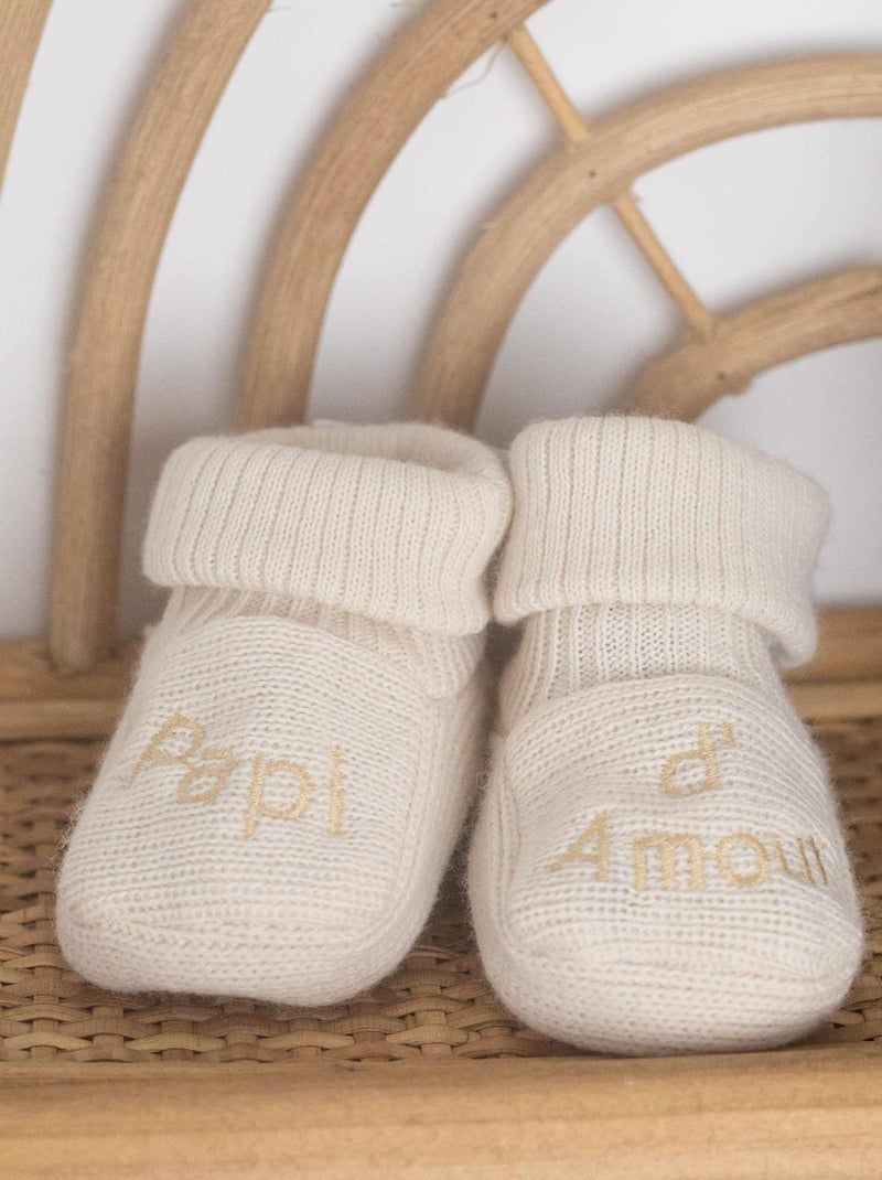 Chaussons Bébé Avec Broderie Papi D'amour Marron clair - Kiabi