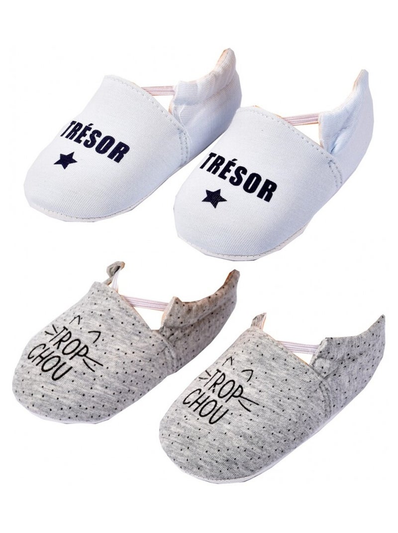 Chaussons bébé Cocooning Fantaisie - Pack de 2 Blanc Gris - Kiabi