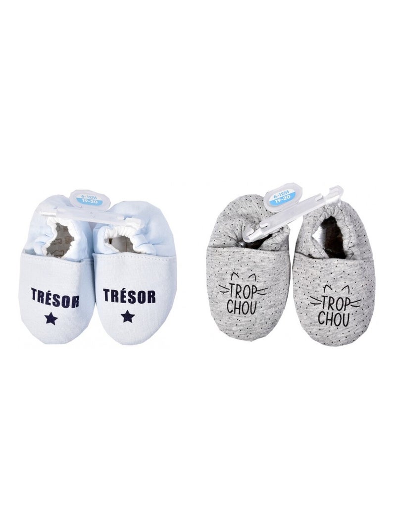 Chaussons bébé Cocooning Fantaisie - Pack de 2 Blanc Gris - Kiabi