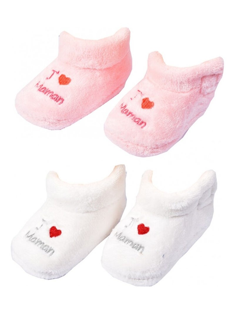 Chaussons bébé Cocooning Fantaisie - Pack de 2 Blanc Rose clair Blanc - Kiabi