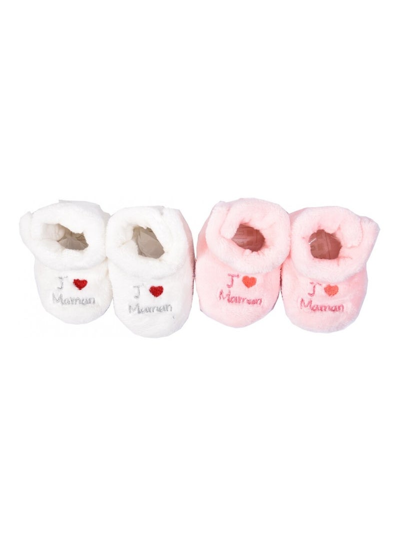 Chaussons bébé Cocooning Fantaisie - Pack de 2 Blanc Rose clair Blanc - Kiabi