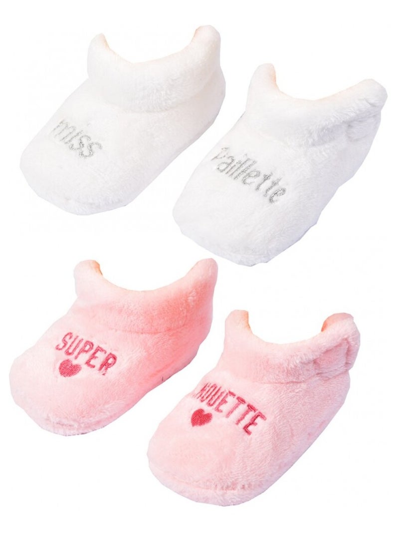 Chaussons bébé Cocooning Fantaisie - Pack de 2 Blanc Rose clair - Kiabi