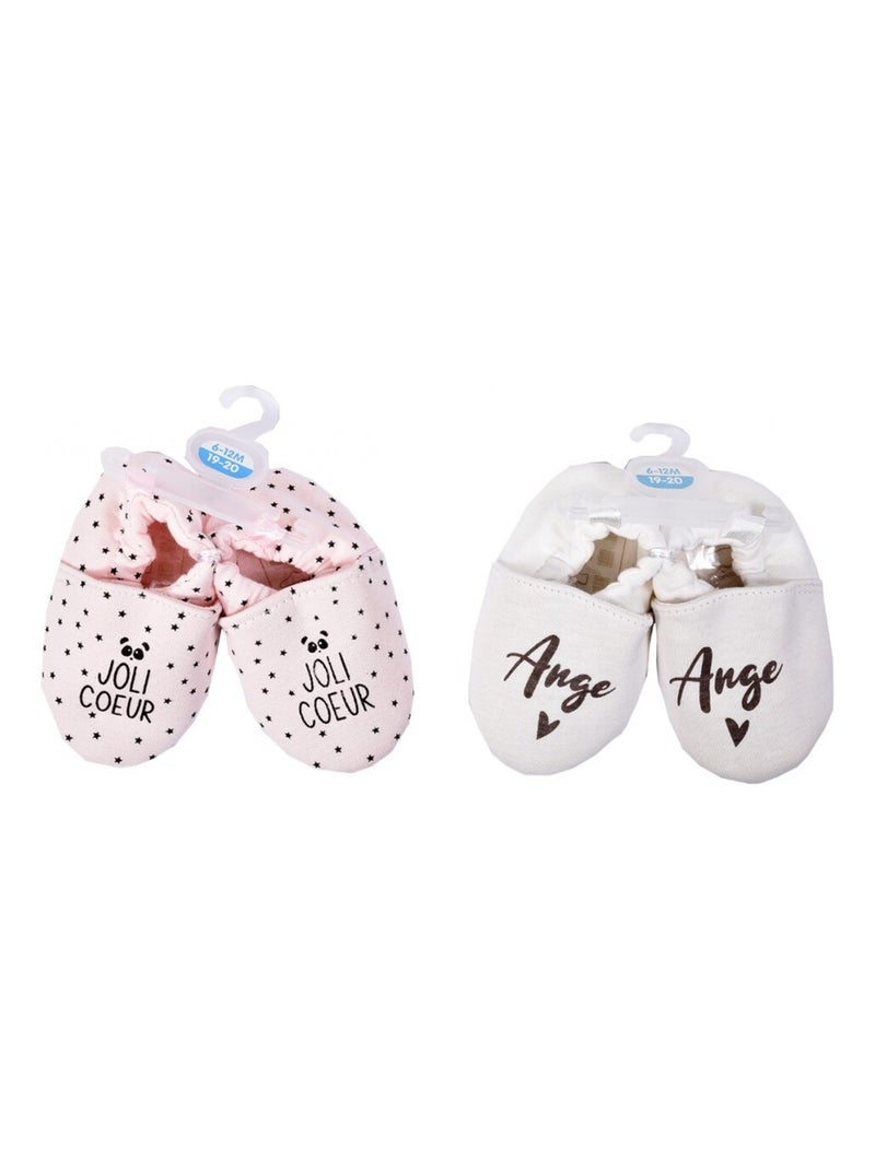 Chaussons bébé Cocooning Fantaisie - Pack de 2 Blanc Rose - Kiabi