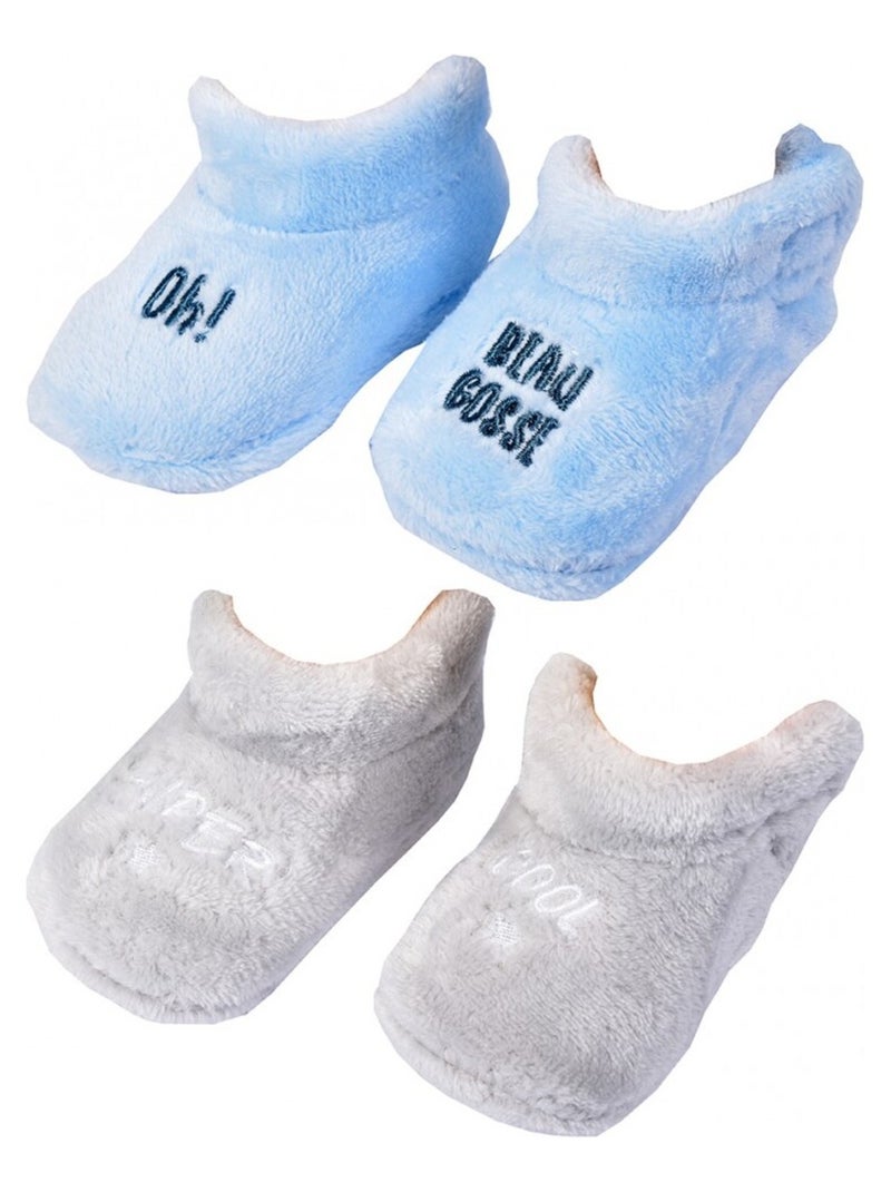 Chaussons bébé Cocooning Fantaisie - Pack de 2 Bleu Gris - Kiabi