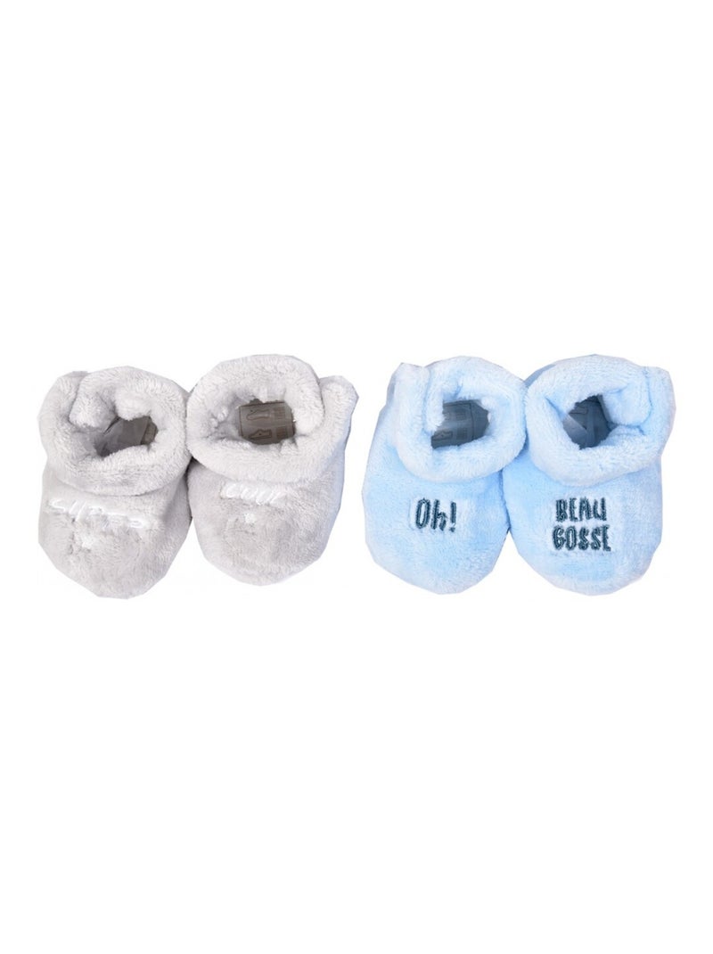 Chaussons bébé Cocooning Fantaisie - Pack de 2 Bleu Gris - Kiabi