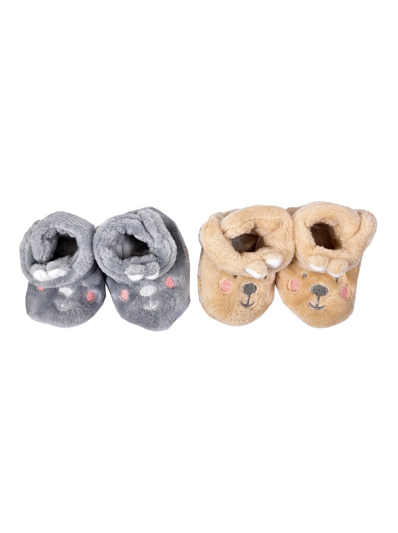 Chaussons bébé Cocooning Fantaisie - Pack de 2 Gris Marron - Kiabi