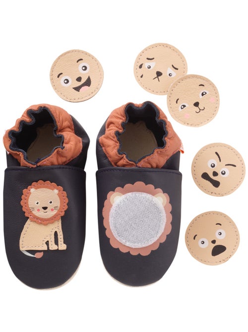 Chaussons bébé cuir souple à emotions - Kiabi